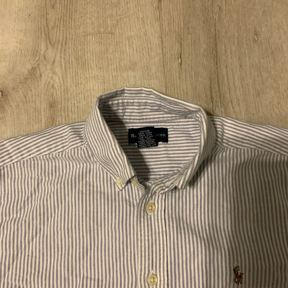 Ralph Lauren Boys Size 12 Striped Blue & White‎ Button Down Shirt summer spring